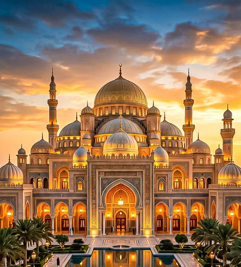 Mosquée illuminée au crépuscule — TRA DIVE