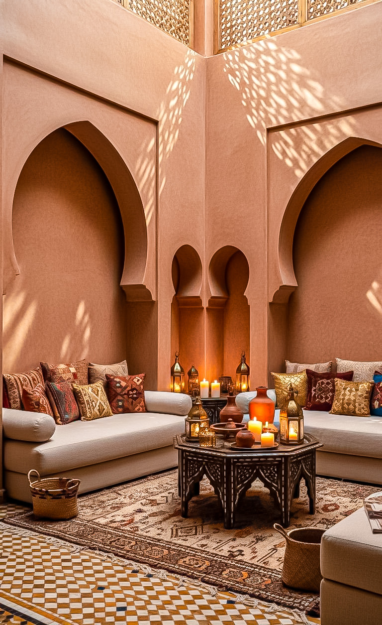 Salon terracotta niches et lanternes — TRA DIVE