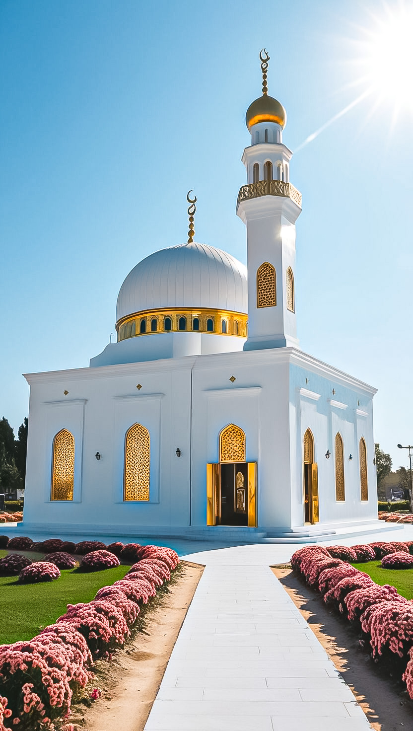 Mosquée moderne dôme et écrans dorés — TRA DIVE
